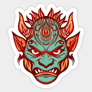 Angry green gargoyle with horns Sticker